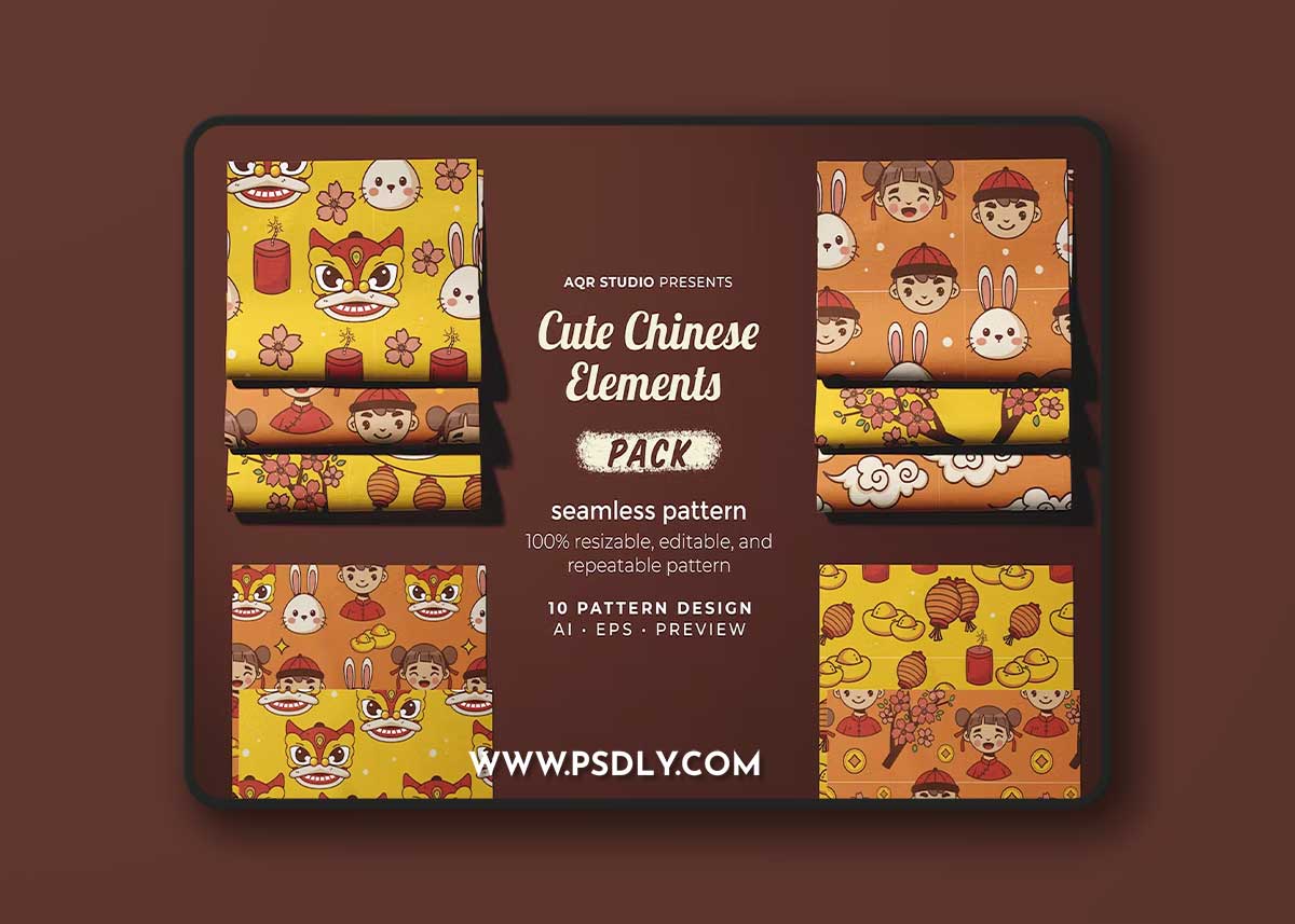 Cute Chinese Elements - Seamless Pattern