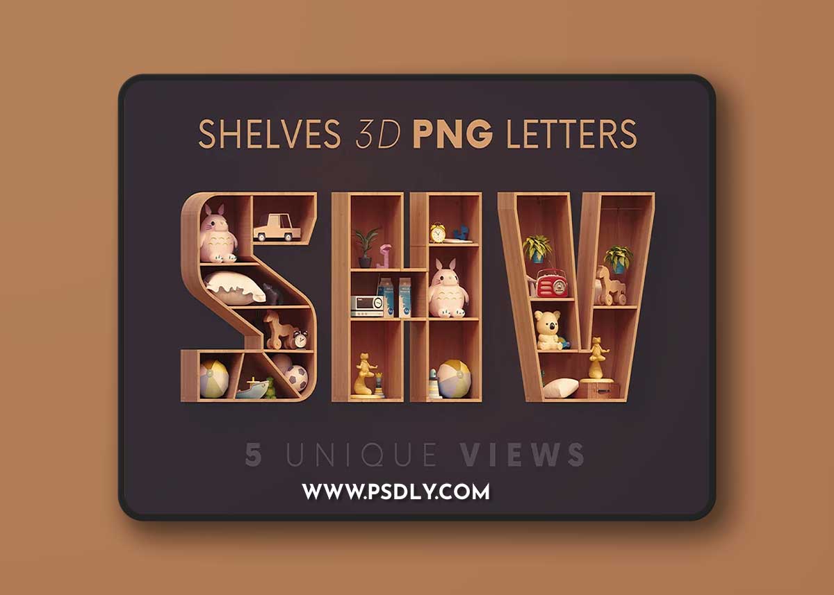 CreativeMarket - Cabinet Shelves - 3D Lettering 6791684