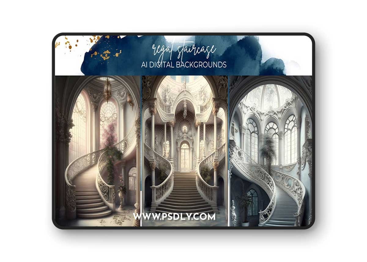 Finding North - Regal Staircase AI Digital Backgrounds for Photoshop