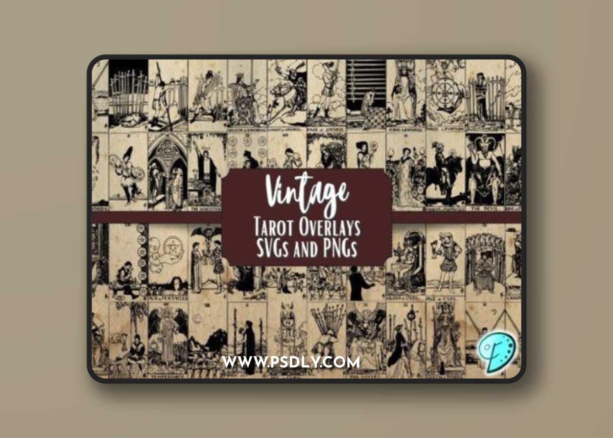 Vintage Tarot Card SVG and PNG Overlays