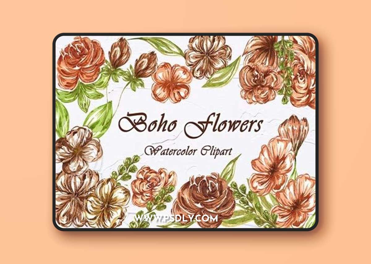 Watercolor png clipart - Boho Flowers