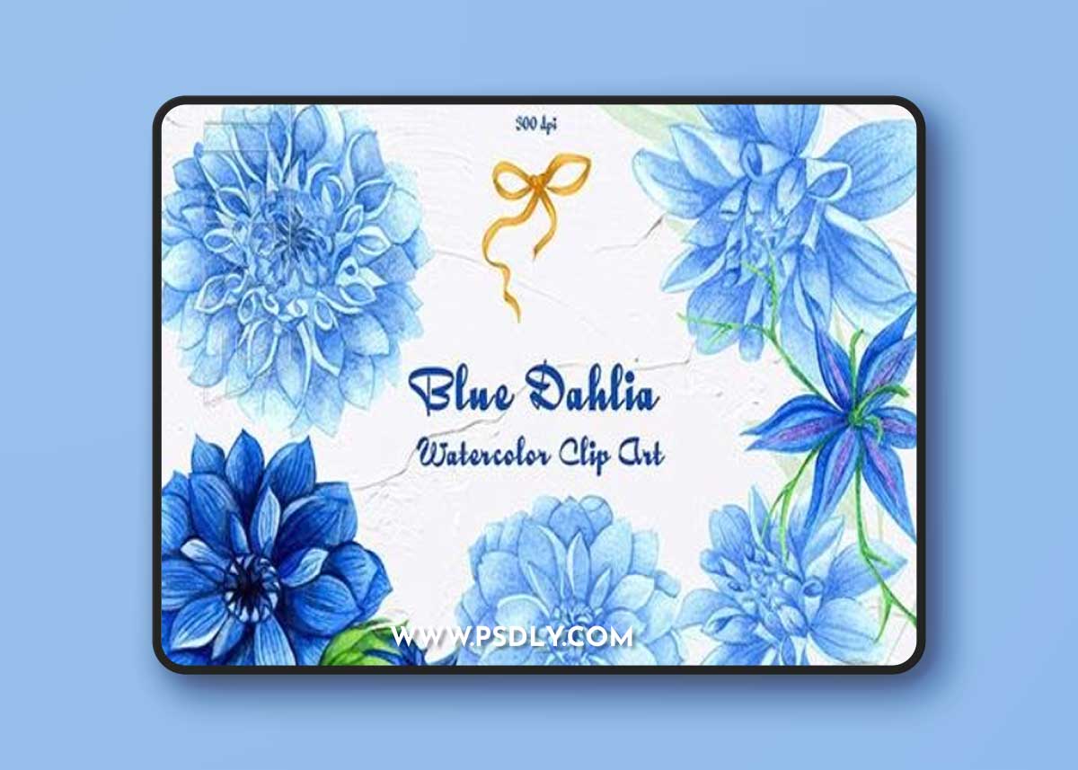 Blue Dahlia Watercolor Clipart [PNG]