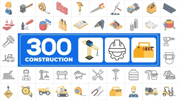 Videohive 300 Icons Pack - Construction 45900347