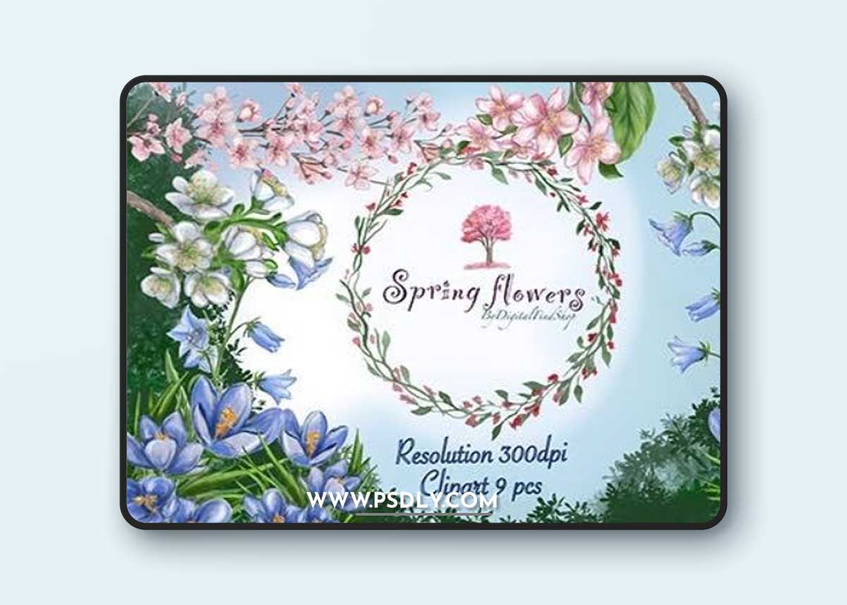 Watercolor flowers clipart set