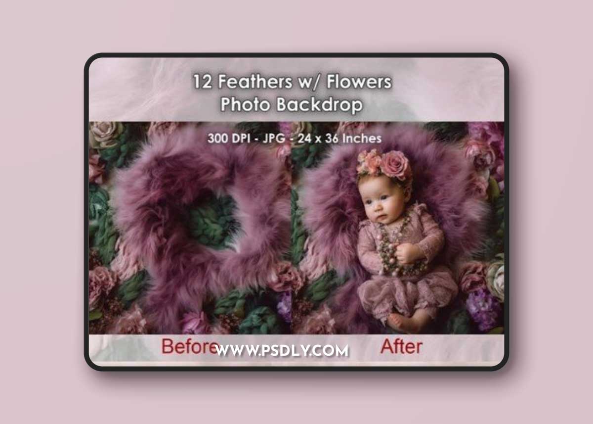 12 Feathers W/ Flowes Photo Backdrop JPG