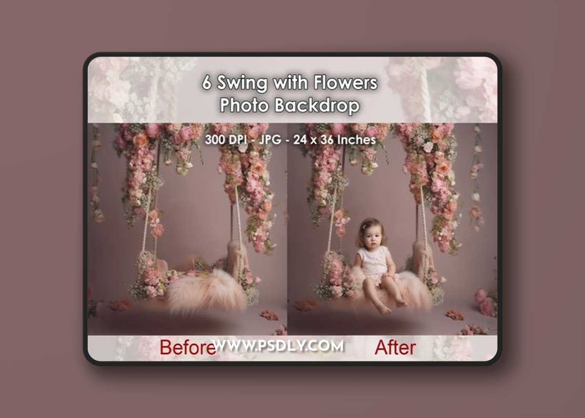 6 Swing with Flowers Photo Backdrops