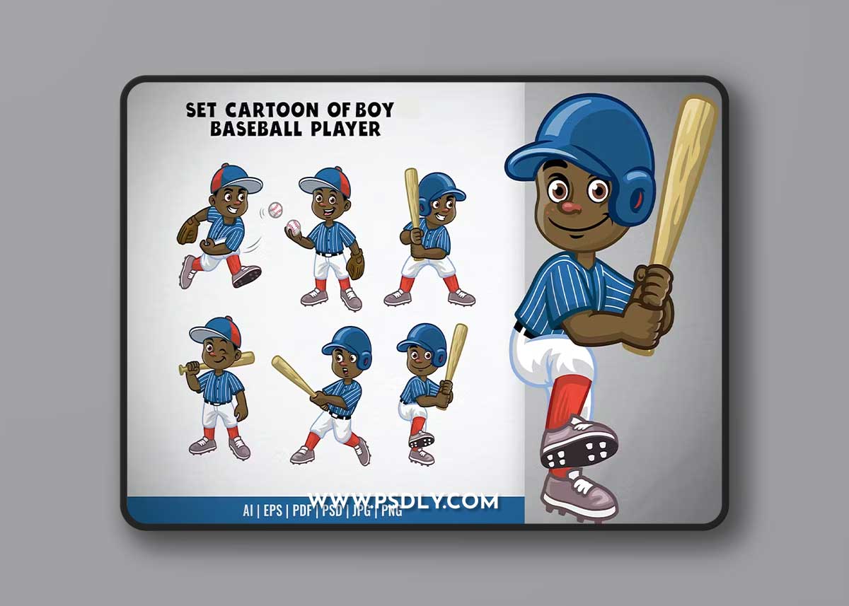 Set Cartoon of Cute Boy Baseball Player 6CUC2J8