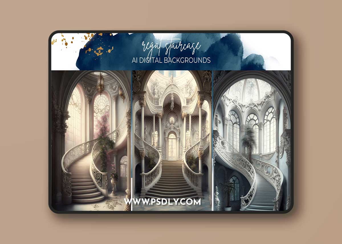 Finding North - Regal Staircase AI Digital Backgrounds for Photoshop