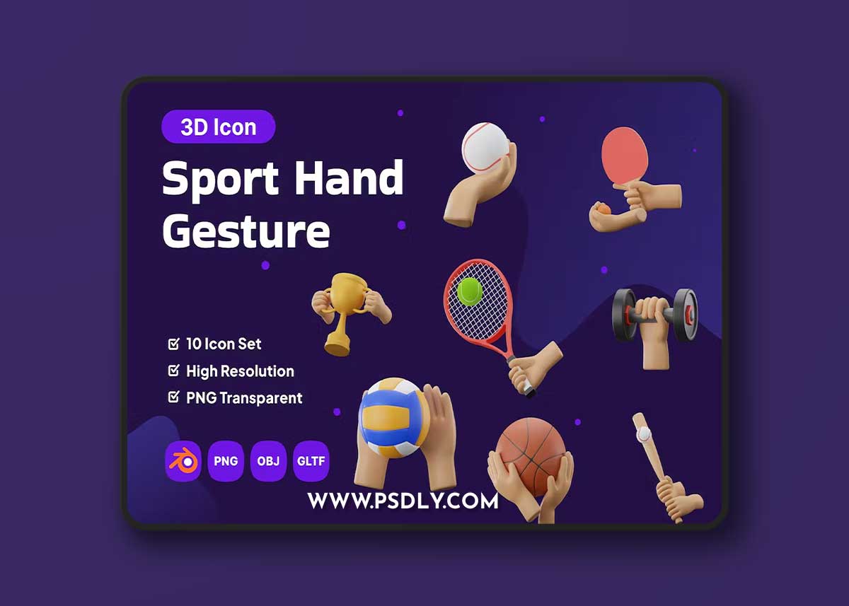 Hand Gesture Sport Object 3D Icon Pack NLQL4L5