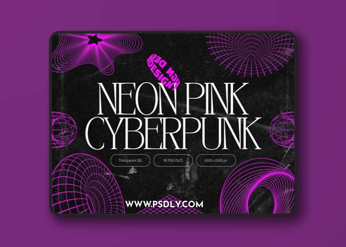 Neon Pink Cyberpunk PNG Shapes