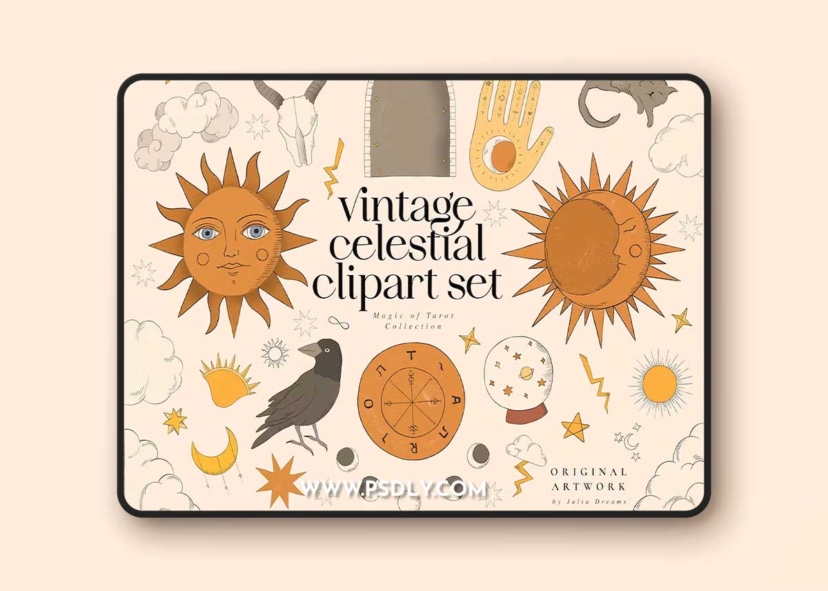 Vintage Celestial Retro Illustrations Tarot QMM8UDG
