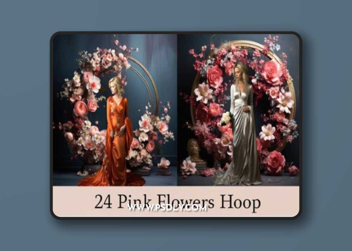 24 Pink Flowers Halo Backdrops