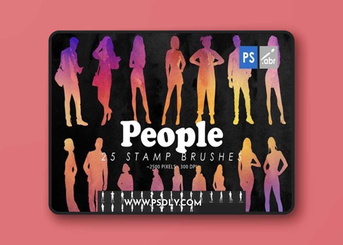 25 People Silhouette Photoshop Stamp Brushes E2Y4MM7