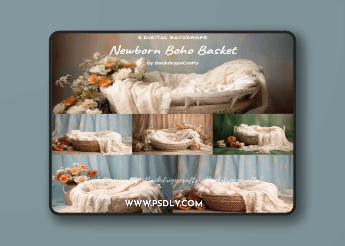 Newborn Boho Basket Digital Backdrops