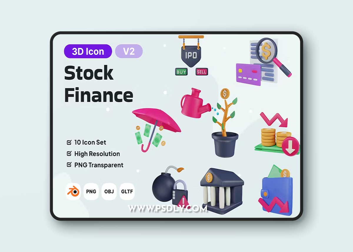 Stock Finance V2 3D Icon Pack KXGAVYM