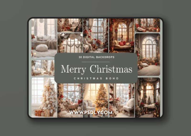 Christmas Boho Room Digital Backdrop