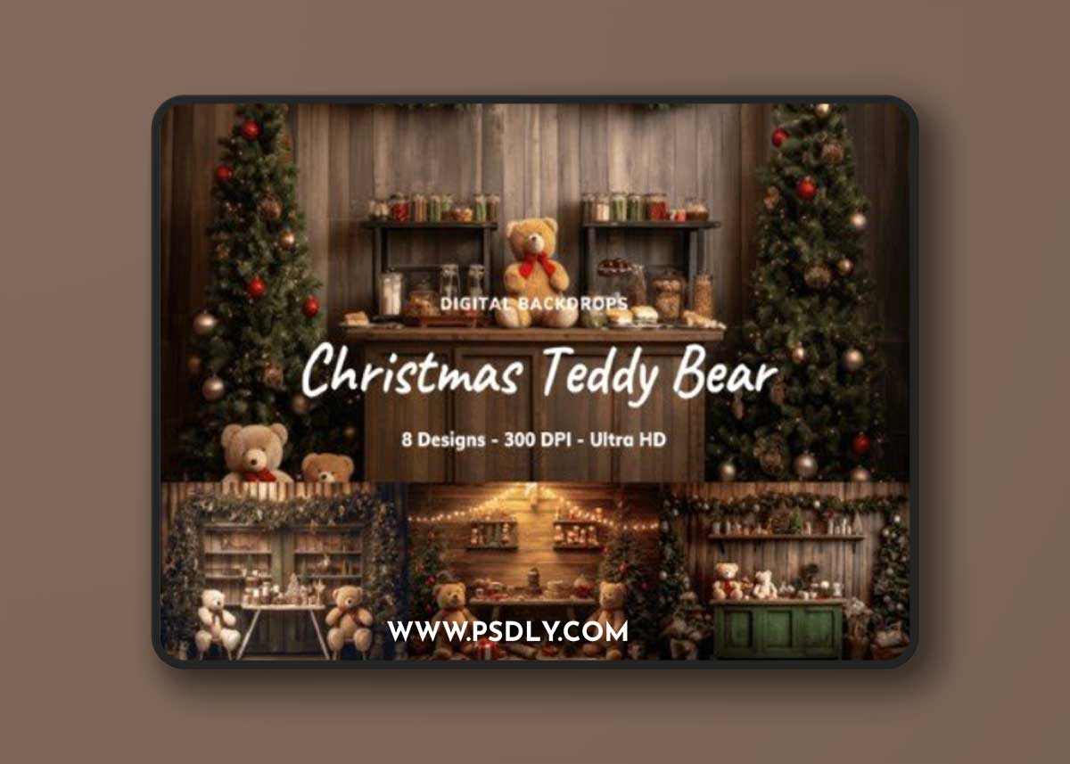 Christmas Teddy Bear Digital Backdrops