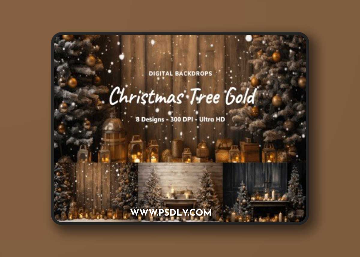 Christmas Tree Gold Digital Backdrops