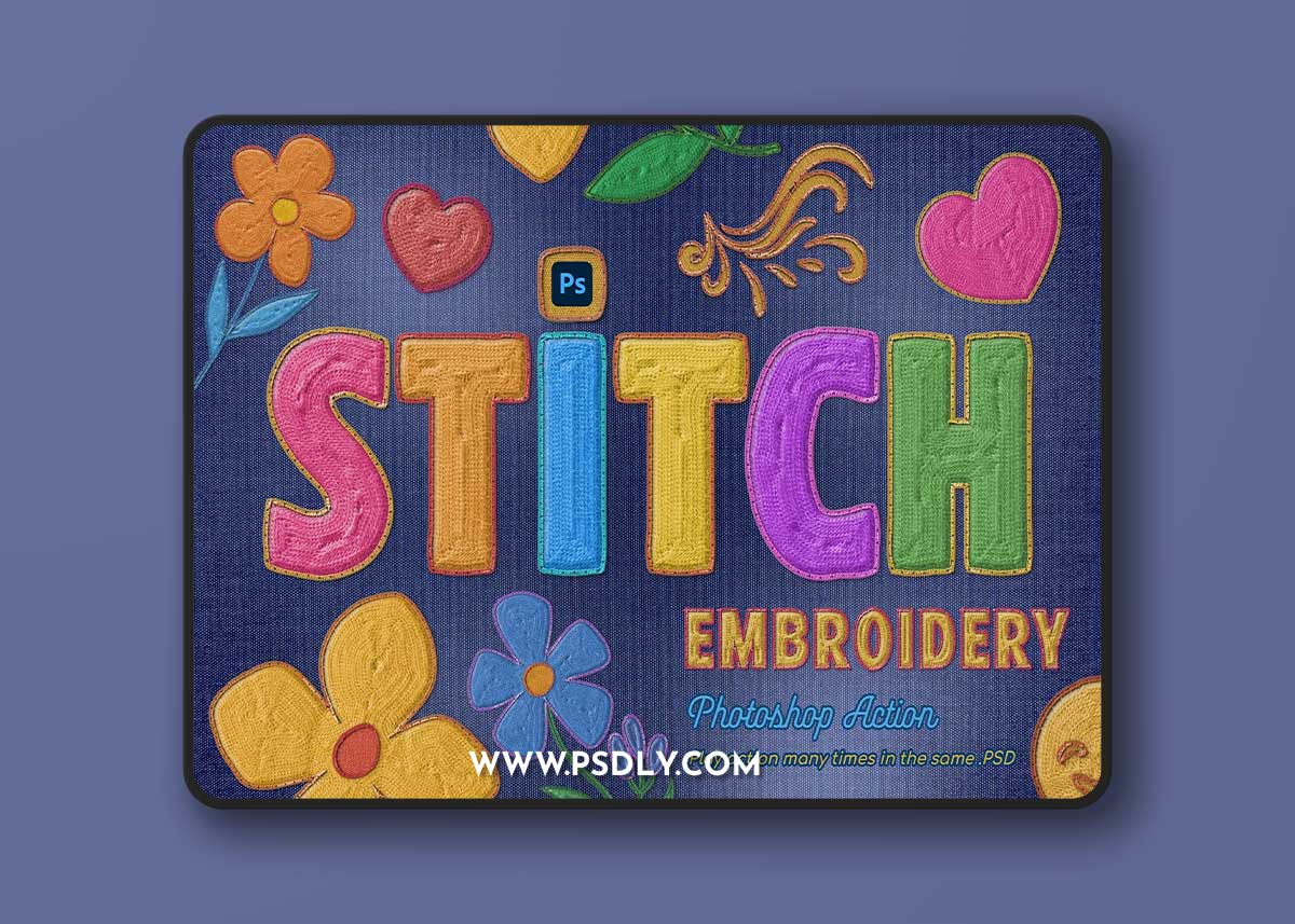 CreativeMarket Embroidery Photoshop Action 58621023