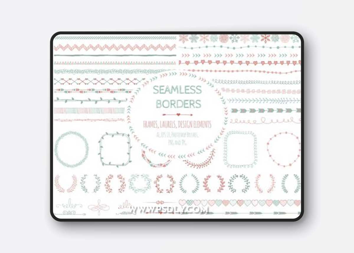 Doodle Seamless Borders, Elements - Brushes for Photoshop & Illustrator