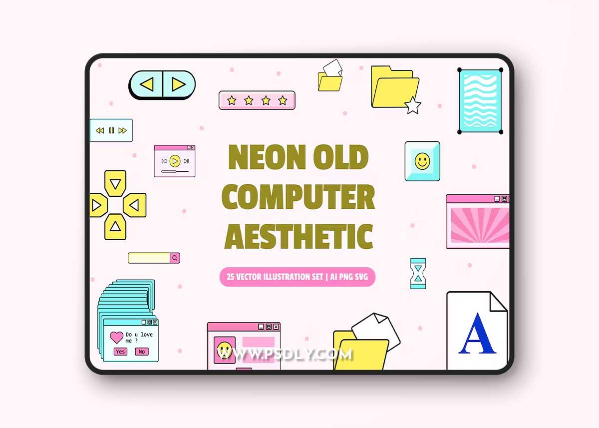 Neon Old Computer Aesthetic Set LXK25MG