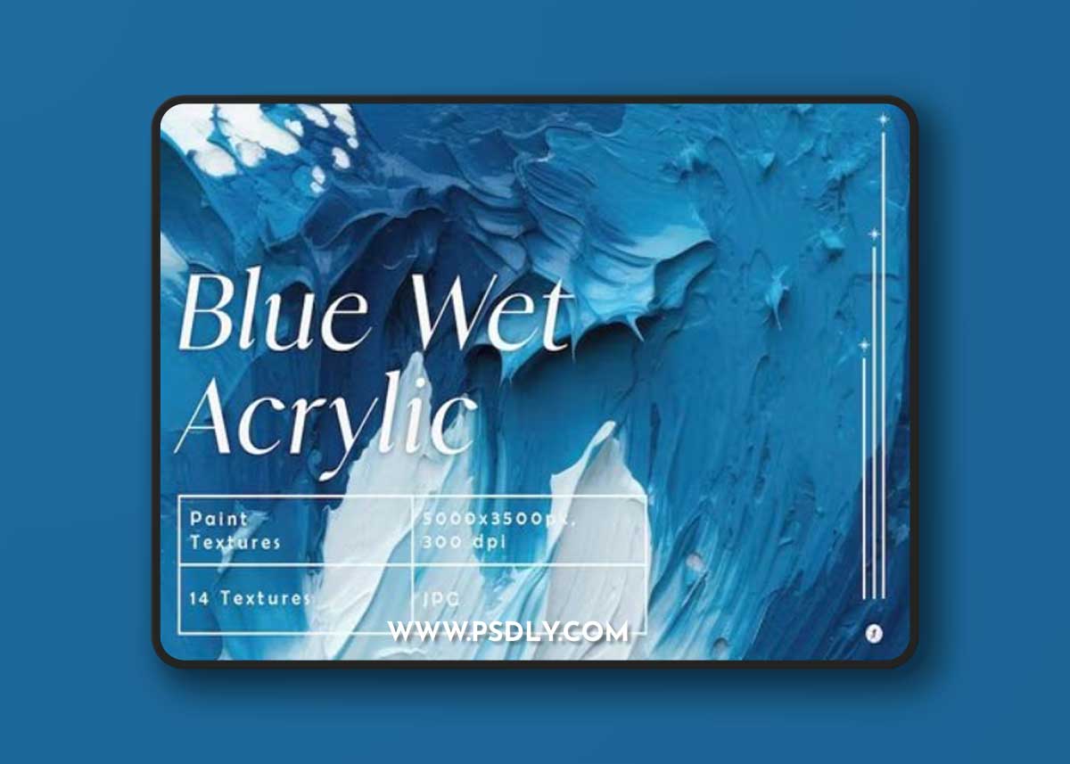 14 Blue Wet Acrylic Paint Textures