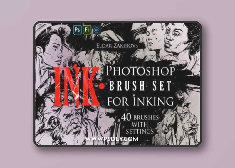 INK. 40 Photoshop Brushes + Action