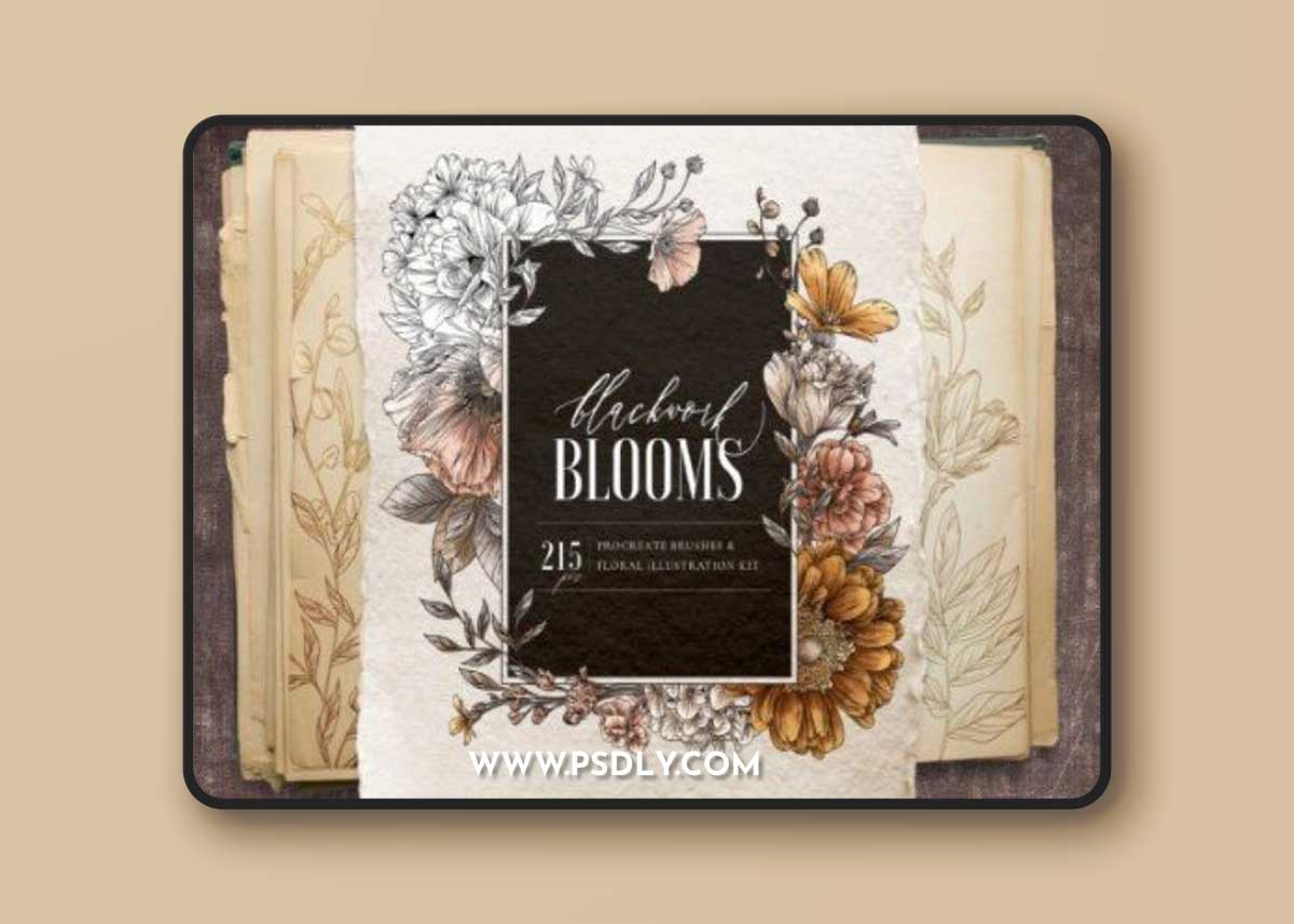 BLACKWORK FLORAL PROCREATE BRUSHSET