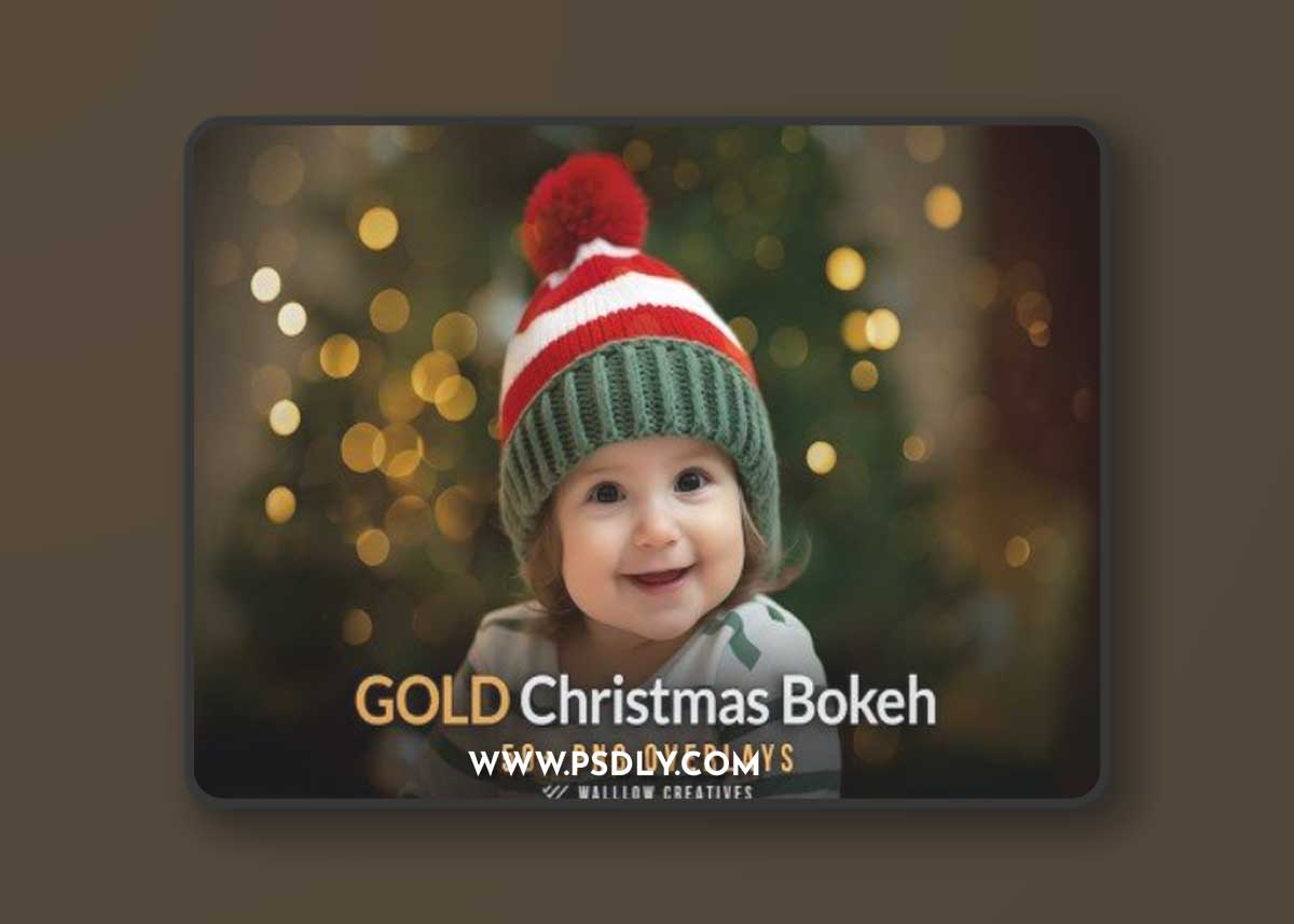 Gold bokeh light Christmas photo overlays