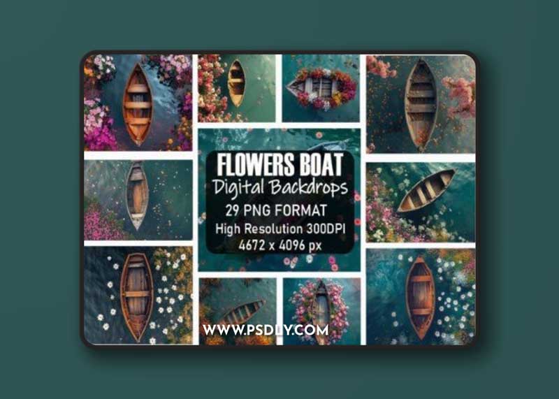 Rustic Wooden Boat with Flowers Backdrop