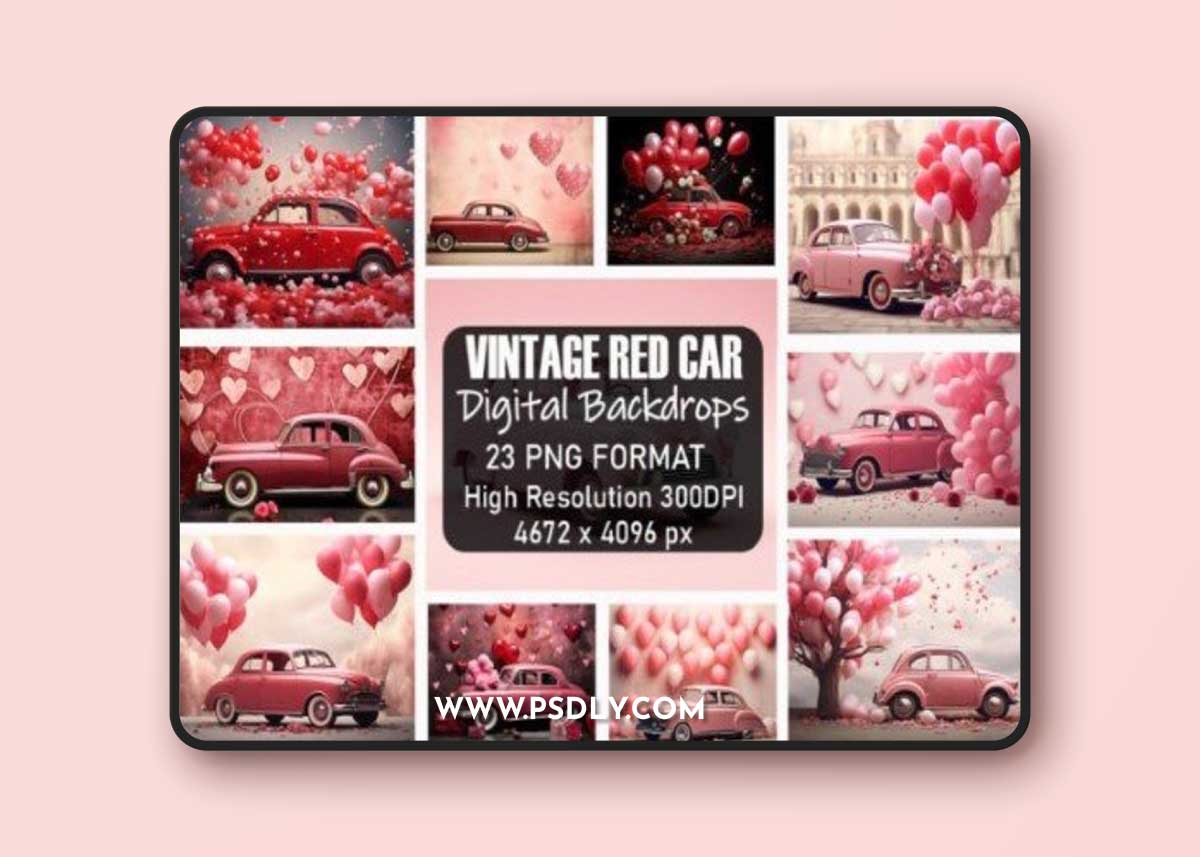 Vintage Red Car Valentines Backdrops