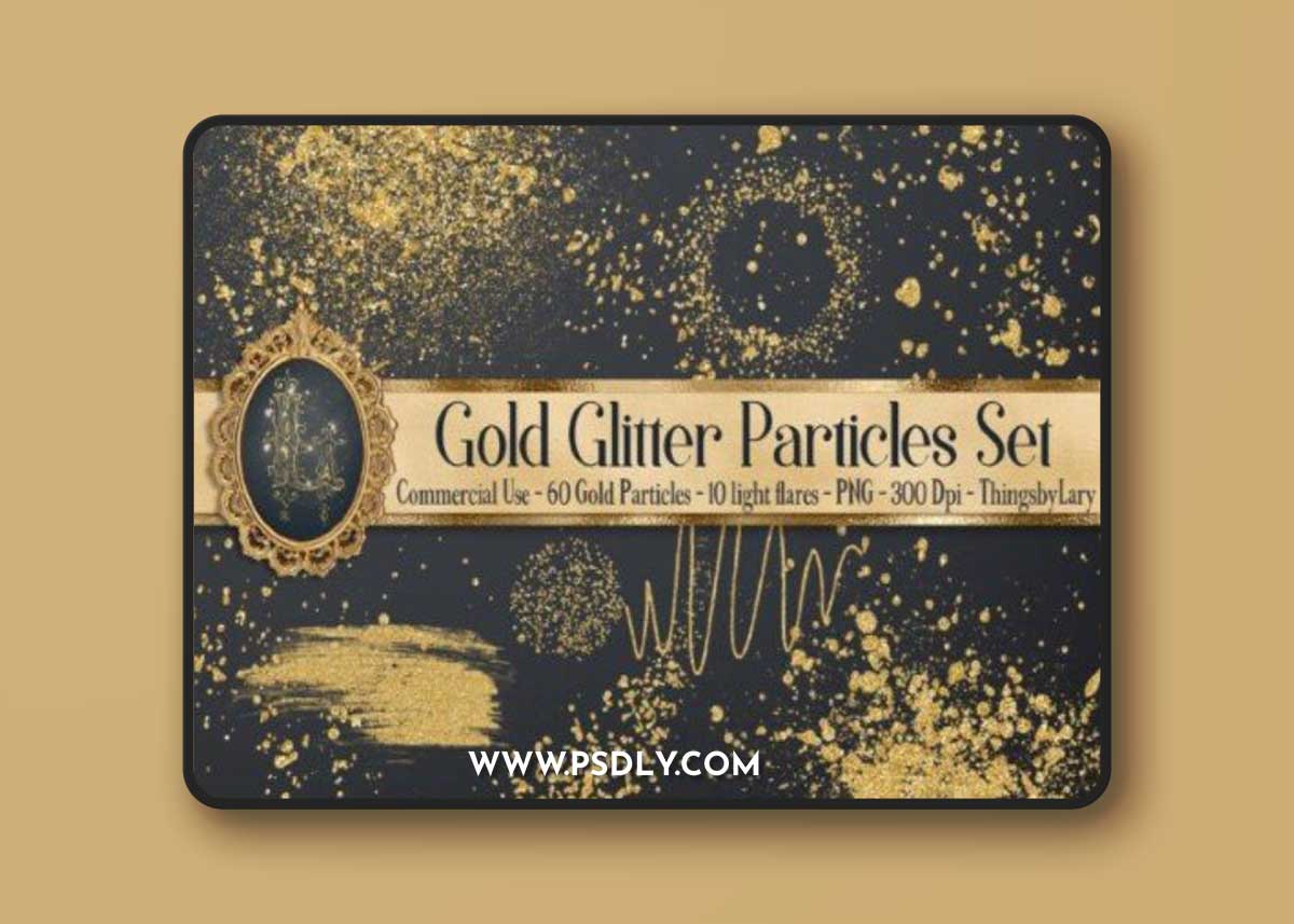 Gold Glitter Particles Overlays PNG