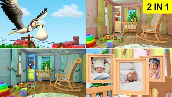 Videohive Stork and baby (2 in 1) 27046193