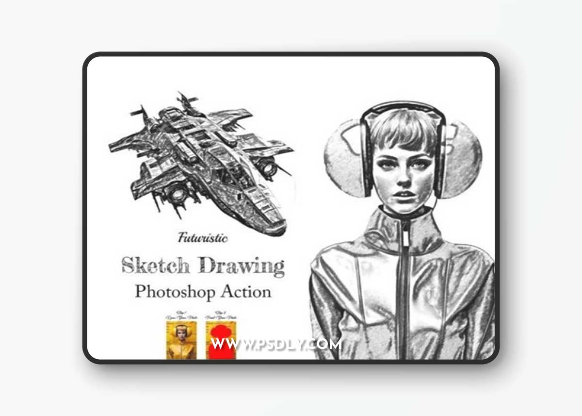 Futuristic Sketch Drawing Photoshop Action 93171387
