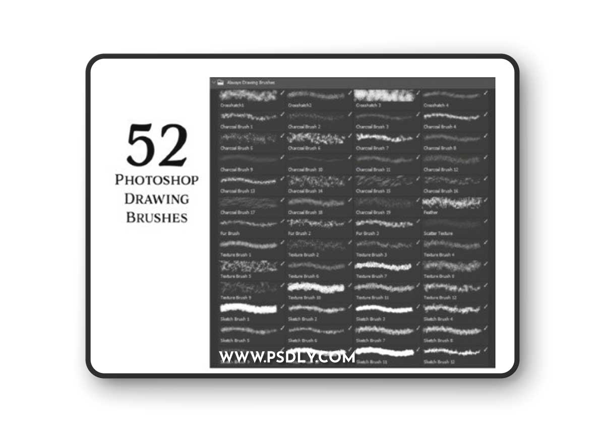 Photoshop Drawing Brushes - Set of 52