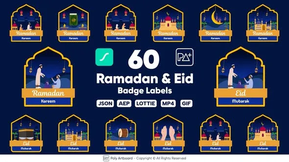 Videohive Ramadan & Eid Lottie Badge Labels 51082065