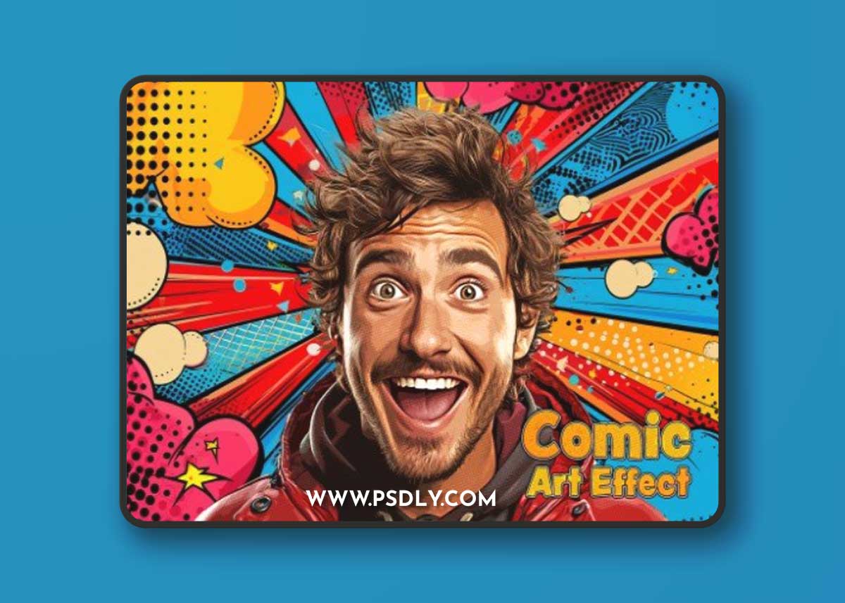 Comic Cartoon Art Photo Effect Mockup. Generative Ai Background