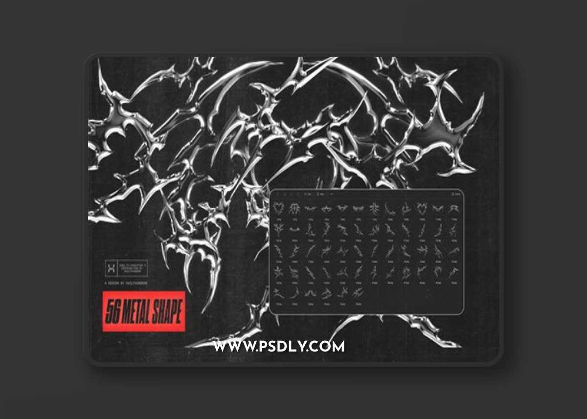56 Hand-drawn Metal Shapes - Sleek Chrome Effects