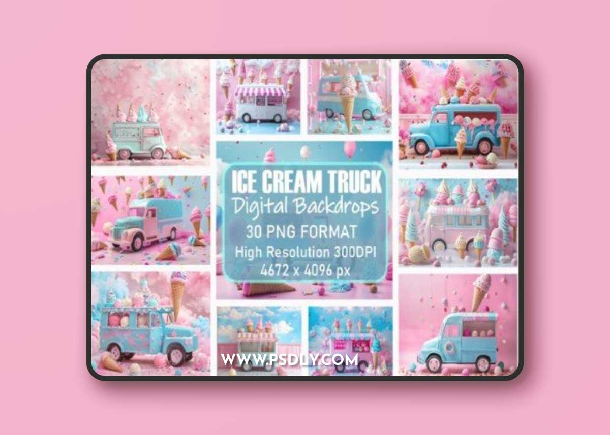 Summer Ice Cream Truck Digital Backdrops
