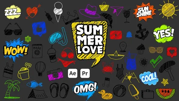 Videohive Summer Scribble Icons 52070168