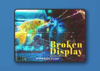 Broken Display Glass Photo Effect. Damaged CRT VHS Monitor Template