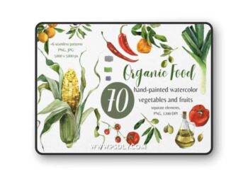 Organic Food: Watercolor Vegetables and Fruits