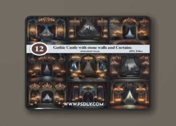 Gothic Castle with Curtains Backdrops