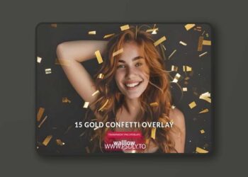 15 Gold confetti JPG and transparent PNG overlays