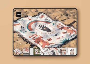 CreativeMarket - Fringed Woven Throw Blanket Mockup 2 - 7400816