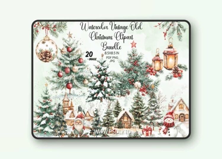 Watercolor Vintage Old Christmas Clipart 107084720