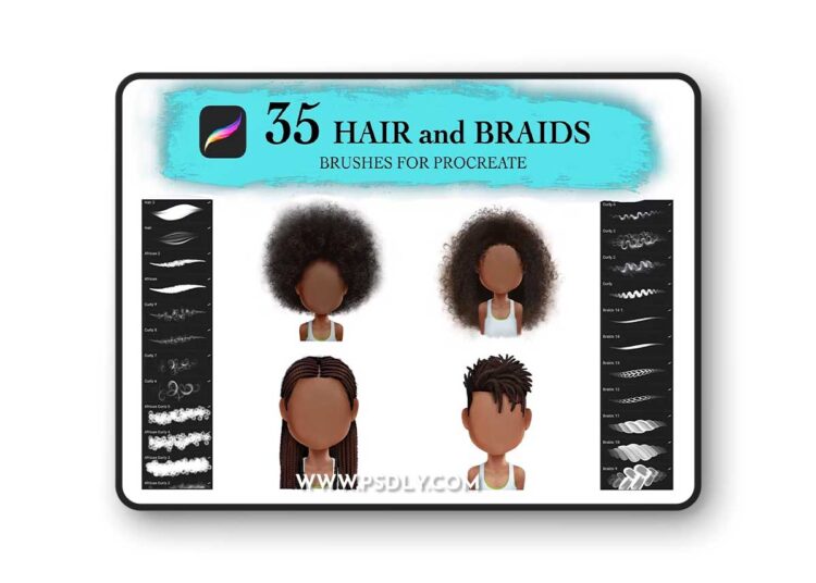 35 Curly Hair & Braids - Brushes for Procreate 1 35 Curly Hair & Braids - Brushes for Procreate
