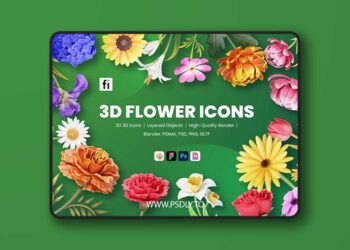 3D Blossom Icons 3D Model