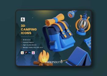 3D Camping Icon Set 3D Model