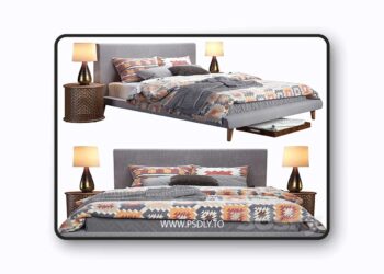 3dsky Pro - West Elm Mod Upholstered Bed 3D Model